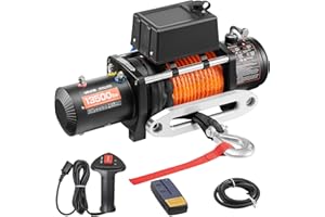 VEVOR 12v Seilwinde 13500lbs/6123kg Motorwinde 12V DC Elektrowinde mit Φ1x2438,4cm Synthetikseil Alu-Seilführung kabellose/kabelgebundene Fernbedienung IP55 zum Schleppen von Geländewagen Jeeps Booten