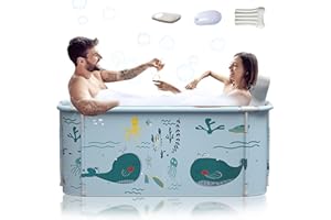 Kiseely 140cm Tragbare Faltbare Badewanne für 2 Personen, Große Familie SPA, Effiziente Umstellung Von Heißer und Kalter Temperatur, 140cm X 60cm X 55cm (Ozean Stil)