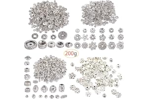 CAILIYA Accesorios Colgantes de Plata Tibetana,Cuentas Espaciadoras de Metal Tibetanas, 4 Estilos, Abalorios, fFlores y Otros Accesorios,Accesorios de Bricolaje para Joyería(200G)