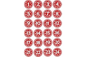 Jintora - autocollants pour Advent 1 à 24 - style vintage rouge - Étiquettes - Stickers - Calendrier de l'Avent - rond - coupe Bricolage - coller