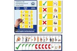 AUTISM SUPPLIES AND DEVELOPMENTS Tableau Visuel Comportement Interactif Autisme - Support Visuel Enseigne Attentes Comportementales Enfants – 23 Pictogrammes – Maternelle/TSA/TDAH