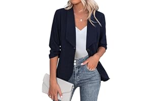 Zeagoo Blazer elegante, chaqueta de mujer de manga 3/4 para negocios, corte ajustado, con solapa, blazer casual, trabajo, tallas S-3XL