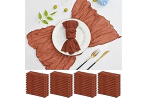 LUMAYCENS 48 Pack Cheesecloth Napkins Gauze Napkins Wrinkled Dinner Napkins Soft Cotton Cloth Napkins Rustic Decorative Napkins for Wedding Party Event(50 x 50 cm, Terracotta)