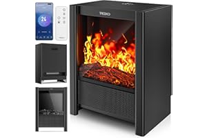 TRESKO® Cheminée électrique 2000W, Maison Intelligente WiFi app & télécommande | Poêle électrique Effet Flamme LED & écran LCD | Foyer électrique avec Thermostat | Chauffage soufflant minuterie