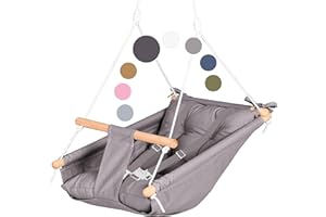 Płócienny hamak dla niemowląt firmy Cateam - ciemnoszary, drewniany, wiszący, huśtawka dla niemowląt, z pasem bezpieczeństwa i okuciami montażowymi, prezent urodzinowy dla dziecka.