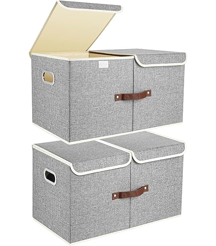 Aufbewahrungsboxen 3-teilig Khaki - Faltbare Stoffboxen 58x40x30cm, Mit Deckel