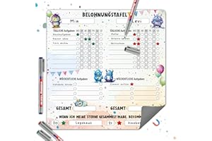 TOBJA Magnetyczna tablica nagradzająca dla dzieci – wzór potwora, dla 2 dzieci, do codziennych i tygodniowych zadań, rutynowy planer dla dzieci, poranna i wieczorna, 30 x 30 cm, zmywalna (potwór w zestawie