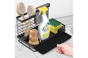 CHUNER Organizador Fregadero, Soporte de Esponja Organizador Cocina de Acero Inoxidable con Bandeja de Goteo para Cocina Baño, Encimera de Esponja con Soporte para Utensilios y Bandeja