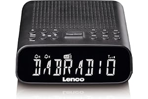 Lenco CR-606BK – kompakt radioväckarklocka med DAB+/FM, Bluetooth® 5.3, dimbar LCD-skärm, dubbelt larm, snooze-funktion, USB-laddningsport och sömntimer –