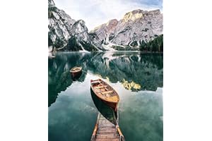 Jigspsyzh Malen Nach Zahlen Erwachsene Landschafts Faltenfreie Leinwand mit Pinseln Acrylpigment Boot 40 × 50 cm（Rahmenlos）