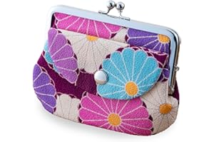 NOREN Portefeuille japonais (KIKKA Chrysanthemum), fabriqué au Japon, double porte-monnaie avec poche, motif japonais - violet - Large