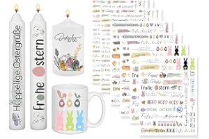 Sugeru® 6 tatuaggi a candela pasquali (200 motivi), pellicola per candele, pellicola scorrevole ad acqua, decorazione pasquale (Pasqua)