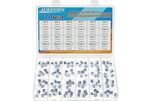 AUKENIEN 24 Valores 120 Piezas Potenciometro 100 Ohm a 2M Ohm Potenciometros Horizontal Kit de Resistencias Variables Azul y Blanco Resistencia Regulables