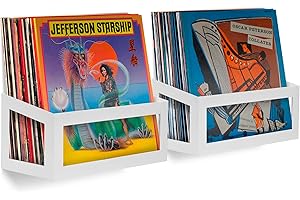 Hudson Hi-Fi Wall Mount Vinyl Record Storage 25-Album Display Holder - White Pearl - Two Pack