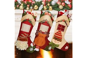 Viosmut Calcetín de Navidad 3 pcs, Medias de Navidad Grande para Decoración de árboles, Calcetines de Navidad Personalizado Niños, Adorno Navideño Bolsa Dulces con Tema Santa, Muñeco de Nieve, Reno