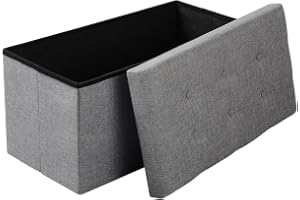 SKY-TOUCH Ottoman Seat Storage Stool, Folding Storage Ottoman Cube, Space-Saving Cube Footrest Seat for Bedroom, Hallway, Living Room,Light Grey,76 * 38 * 38cm(Capacity 150KG) 1 pack