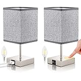 Lampada da Tavolo LED, 2 Pezzi Lampada da Scrivania Toccabile Dimmerabile, 3 livelli di luminosità, con 2 Porte USB Ricarica 