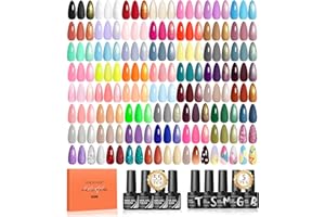 Peacecolor 60PCs Gel Nail Polish Set 55 Colors Gel Polish Kit with Glossy/Matte/Glitter 5Pcs Top Coat & Base Coat Soak Off U V Lamp Glitter Pink White Nail Kit Gifts for Women