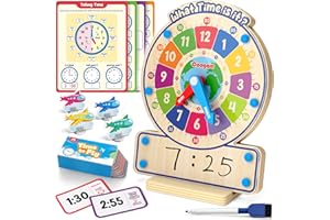 Coogam Wooden Clock Teaching Time Toy, Analog Digital Clock with Fly-Telling Time Board Game, Montessori Time Learning Educational Toy for 3 4 5 Year Old Homeschool Classroom Kids