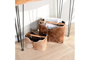 ‎WOHNFREUDEN wohnfreuden Ziegenfell Zeitungsständer braun eckig 40 cm - Magazinständer Natur Aufbewahrung Korb Dekoration