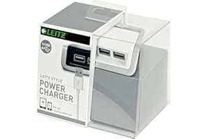 Leitz 3-Port USB Power Charging Station with Short Micro USB Cable, Style Range 62070004 - Arctic White