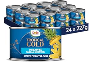 Dole Tropical Gold Tinned Pineapple Small Chunks 24 x 227g Fresh Fruit Chunks, Healthy Snack, No Added Sugar, Perfect for Breakfast & Dessert or Adding to Recipes, Made with Real Pineapple