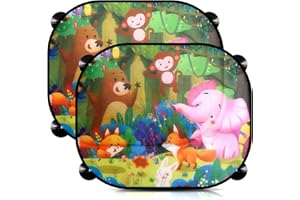 CUIDONGSHENG Tendine Parasole Auto Bambini 2 Pezzi,Parasole per Auto Finestrini Laterali Anti-UV,Universale Tendina Parasole Auto con 8 Ventosa,Parasole Auto Parabrezza 44 x 35 cm Animali Motivi