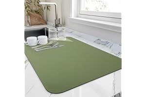 HotLive Dish Drying Mat for Kitchen Counter, Heat Resistant Drainer Mats with Non-slip Rubber Backed, Hide Stain Kitchen Super Absorbent Draining Mat, Easy to Clean Dish Rack Pad, Green 18"x28"