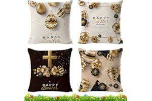 JOKILY 4 poszewki na poduszki wielkanocne, na Wielkanoc, z motywem zajączka, 45 x 45 cm, dekoracja wielkanocna, lniana poszewka na poduszkę, dekoracja do salonu, na sofę, do biura, samochodu