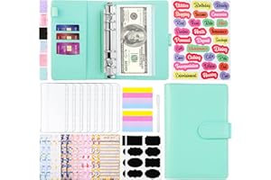 TOUVE Budget Planner,A6 Binder Notizbuch 6 Ring PU Leder Ringbuchordner Notebook 12pcs Budget Blätter 8pcs Binder Taschen,Lose Blatt 6 Ring Binder mit Marker,Wiederverwendbaren Label-Aufklebern