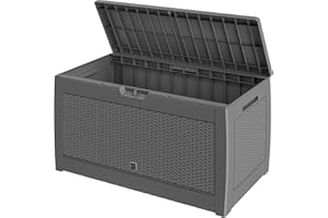Casaria Coffre de Rangement Gris Malle 310 litres Stockage Coussins avec roulettes Extérieur Jardin