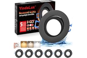YindaLux Spot LED Ecastrable Extra Plat,5W Spot LED Dimmable, IP44 Spot Salle de bain AC220-230V 68mm 3000K 4000K 6500K, Spot de Plafond pour Salle de bain, Salon, Ensemble Rond Noir Lot de 6