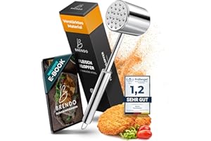 Brendo Premium Fleischklopfer aus Massiven Edelstahl I Doppelseitig mit Flacher & zackiger Schlagfläche für alle Fleischsorte