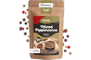Mixed Peppercorns Monte Nativo (250g) - Whole Peppercorns mix - Rainbow Pepper for Grinder Refill - Gently dried and aromatic Spices ideal for Cooking and Seasoning
