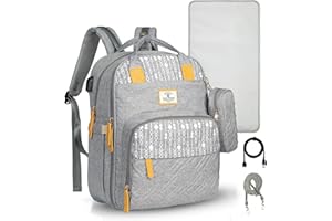 ComfyDegree Baby Changing Bag Rucksack Waterproof Large Capacity Baby Travel Bag Organiser w/Pacifier Holder, USB Port Stroller Straps & Insulated Bottle Warmer Pockets for Mom and Dad