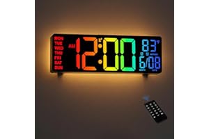 ‎HAITANG HAITANG Digitale Wanduhr - 10,5" Große Wanduhr Mit Temperaturanzeige, Datum Und Tag, RGB-Farb-Auto-Helligkeitsdimmer, Nachtlichter, 24/12-Stunden-Led Für Schreibtisch, Schlafzimmer