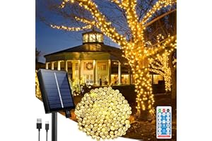 Hopelit Solarny łańcuch świetlny na zewnątrz, 30 m, 300 diod LED, ciepła biel, z pilotem zdalnego sterowania i timerem, 8 trybów, łańcuch świetlny do ogrodu, na taras, Halloween i Boże Narodzenie,