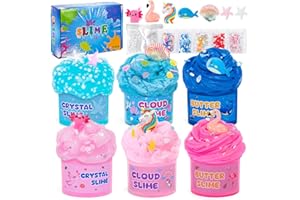 FGZU 6 Stück Slime Set mit Fluffy Cloud Slime, Butter Slime ＆ Clear Slime, Stressabbau Schleim Kinder DIY Slime Kit mit Unicorn Axolotl Slime Charms, Party Geburtstags Geschenke für Mädchen Jungen