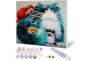 Fuumuui Peinture par Numéros Adultes et Enfants Débutants Peintures avec Cadre Comprend des Pinceaux et des Peintures Acryliques 40 x 50 cm - Animaux, Chats