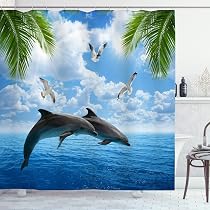 OCEUMACO Duschvorhang Delphin Unterwasserwelt 180x1 Produktbild-Vorschau 11