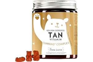Oursons vitaminés pour le bronzage - Un bronzage et un éclat naturels - avec vitamines C, E, bêta-carotène, calcium et cuivre - 60 pièces - Végan et sans sucre - Bears with Benefits