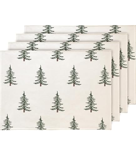 Kerstset van 6 tafelsets, modern design, kerstman, dennenboom, placemat, hoogwaardig katoen en linnen, kerstcadeau, 43 x 33 cm (43 x 33 cm, kerst