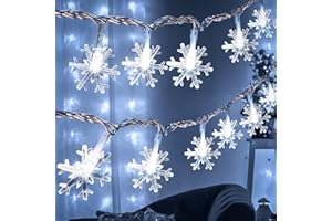 Roxemire Christmas Decoration Lights, 6m 40 LED Snowflake String Lights Battery Operated Indoor Christmas Decorations, Waterproof Outdoor Light for Xmas Garden Patio Bedroom Party Decor - Cool White