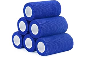 SAGAFLY Haftbandage Verband Selbstklebender 10cm x 4,5m, 6 Rollen Fixierbinde Selbsthaftend Kohäsive Bandage für Erste Hilfe Dog Tierarztwickelband Sport Elastische Binde für Handgelenk, Füße (Blau)