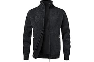 MeiLayM Maille pour Homme avec Col Droit Cardigan Veste en Maille Ouvrez Front Zippé Gilet Automne Hiver Sweatshirt Chaud Pull Sweat Hiver Blouse