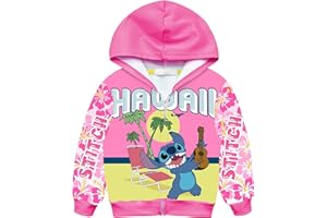 Bonamana Stitch Sudadera con capucha azul con capucha para niños con impresión 3D para niñas y niños con cremallera para regalo cálido para niños