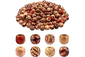TOAOB THE ONE AND ONLY BABY TOAOB 200pcs Perles en Bois Multicolores Imprimées Peintes Boules en Bois d'Afrique Spacer 9 x 10 mm pour Décoration de Bricolage Fabrication de Bijoux Colliers Bracelets Bijoux et Cheveux Tressé