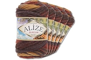 WOHNKULT Alize Burcum Batik Lot de 5 pelotes de laine de qualité supérieure - 100 % acrylique - 29 couleurs dégradées - Accessoires pour crochet, tricot, vêtements (3379)