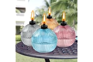 FAN-Torches 4 Pack Glass Table top Torch,16.5 oz Citronella Torches for Outside,Refillable Flame Light Torch with Wicks and Covers, Landscape Lanterns Torches for Yard,Patio, Garden,Party Decor, DIY.