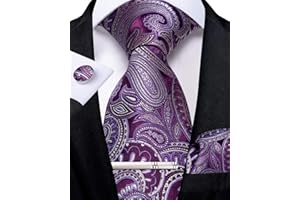 DiBanGu Mens Paisley Tie Formal Silk Tie & Pocket Square Cufflinks Tie Clip for Wedding Party Prom